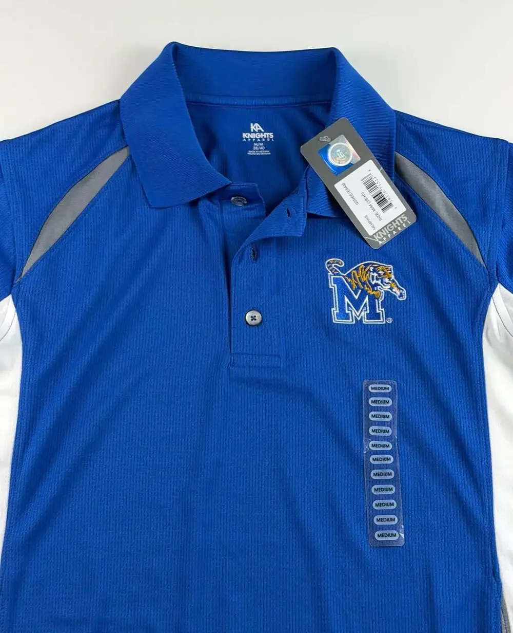 NWT Memphis Tigers Polo Shirt Men M Knights Apparel NCAA Blue White Embroidered